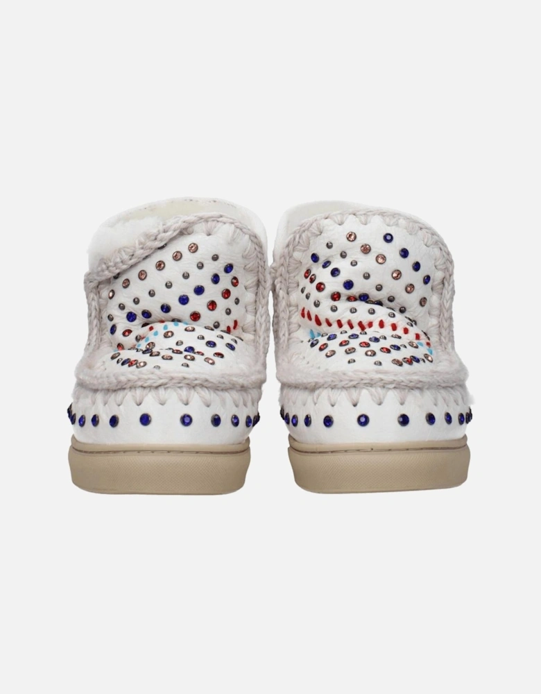 Leather Ankle Boots with Studs and Stones Women - White