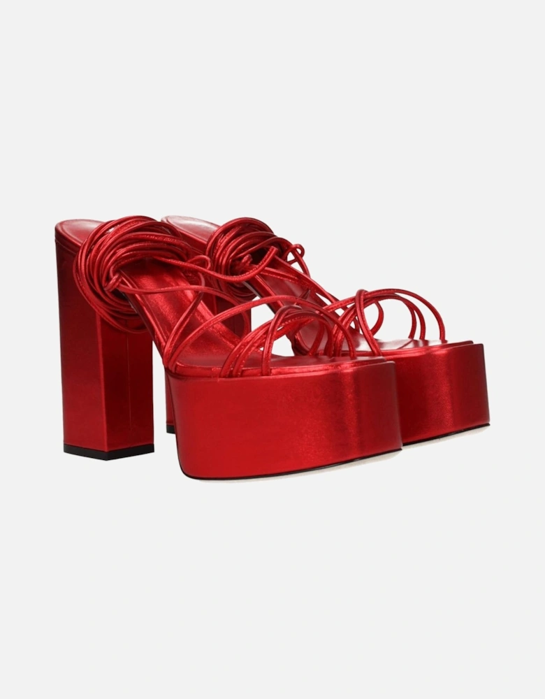 High Heel Open Toe Leather Sandals Women - Red