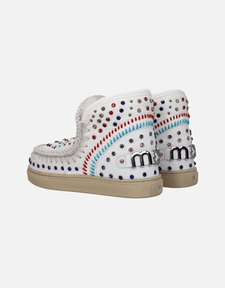 Leather Ankle Boots with Studs and Stones Women - White