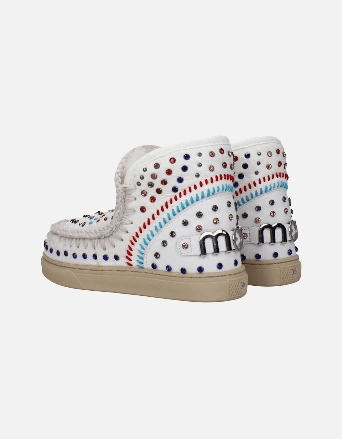 Leather Ankle Boots with Studs and Stones Women - White