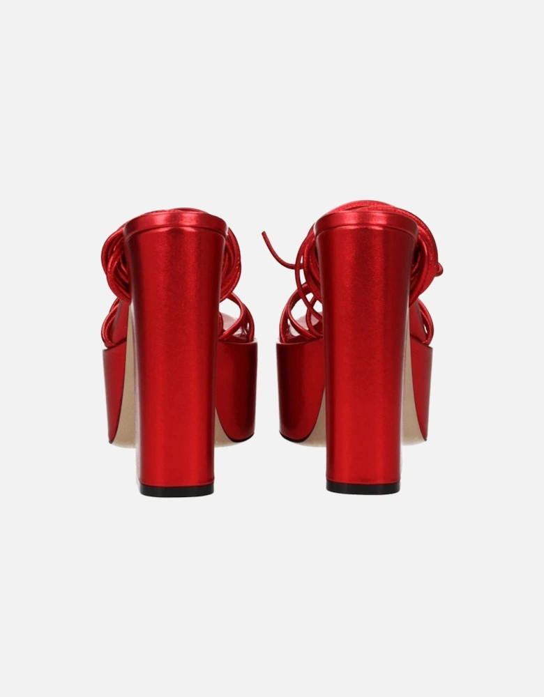 High Heel Open Toe Leather Sandals Women - Red