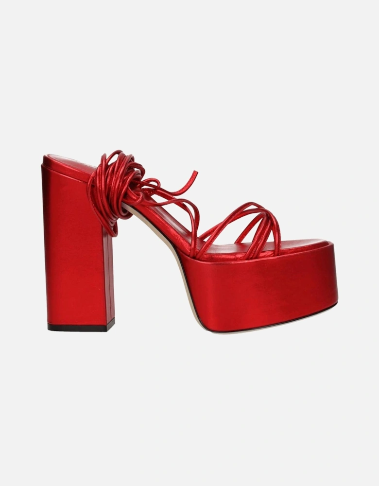 High Heel Open Toe Leather Sandals Women - Red