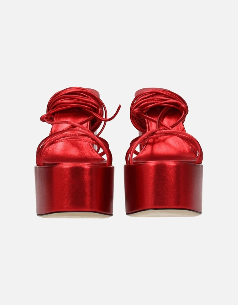 High Heel Open Toe Leather Sandals Women - Red