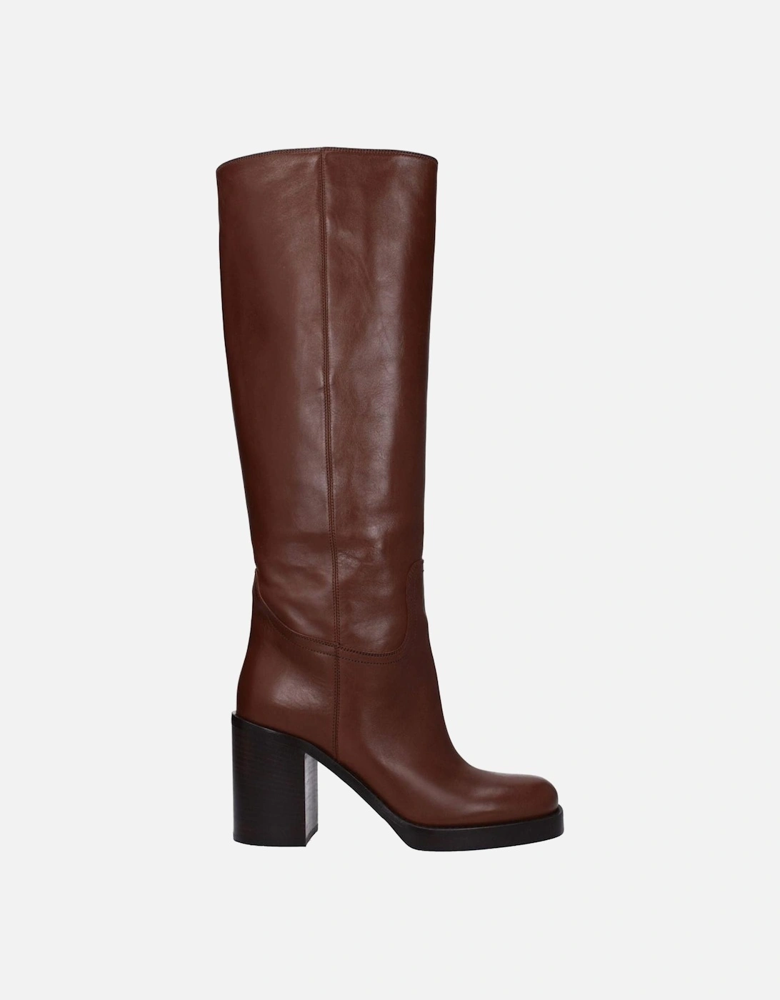 High Heel Leather Round Toe Boots Women - Brown, 5 of 4