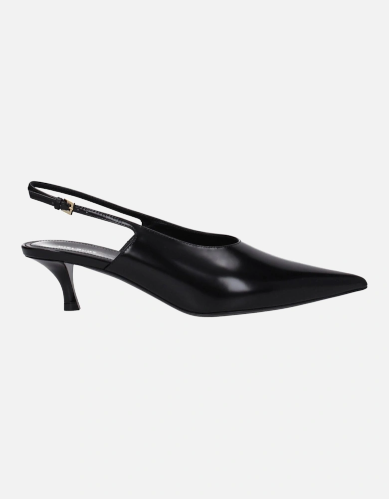 Pointy Toe Leather Mid Heel Sandals Women - Black