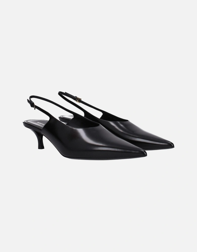 Pointy Toe Leather Mid Heel Sandals Women - Black