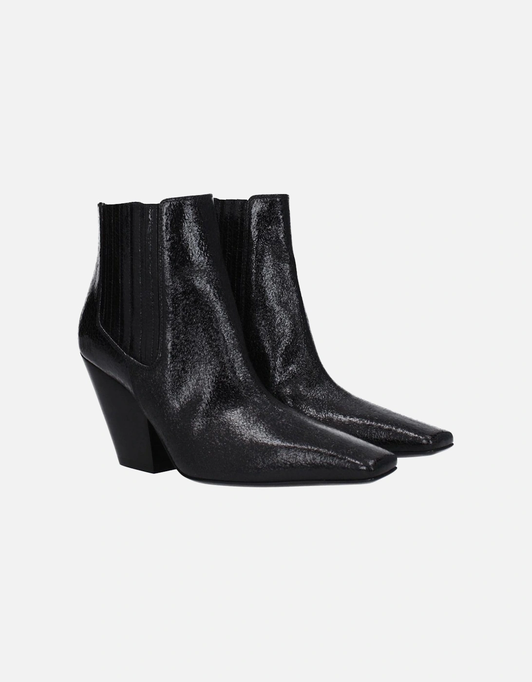 Leather Mid Heel Ankle Boots with Square Toe Women - Black