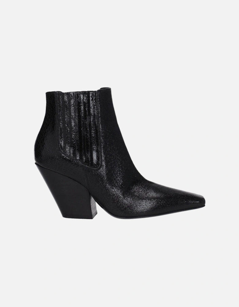 Leather Mid Heel Ankle Boots with Square Toe Women - Black