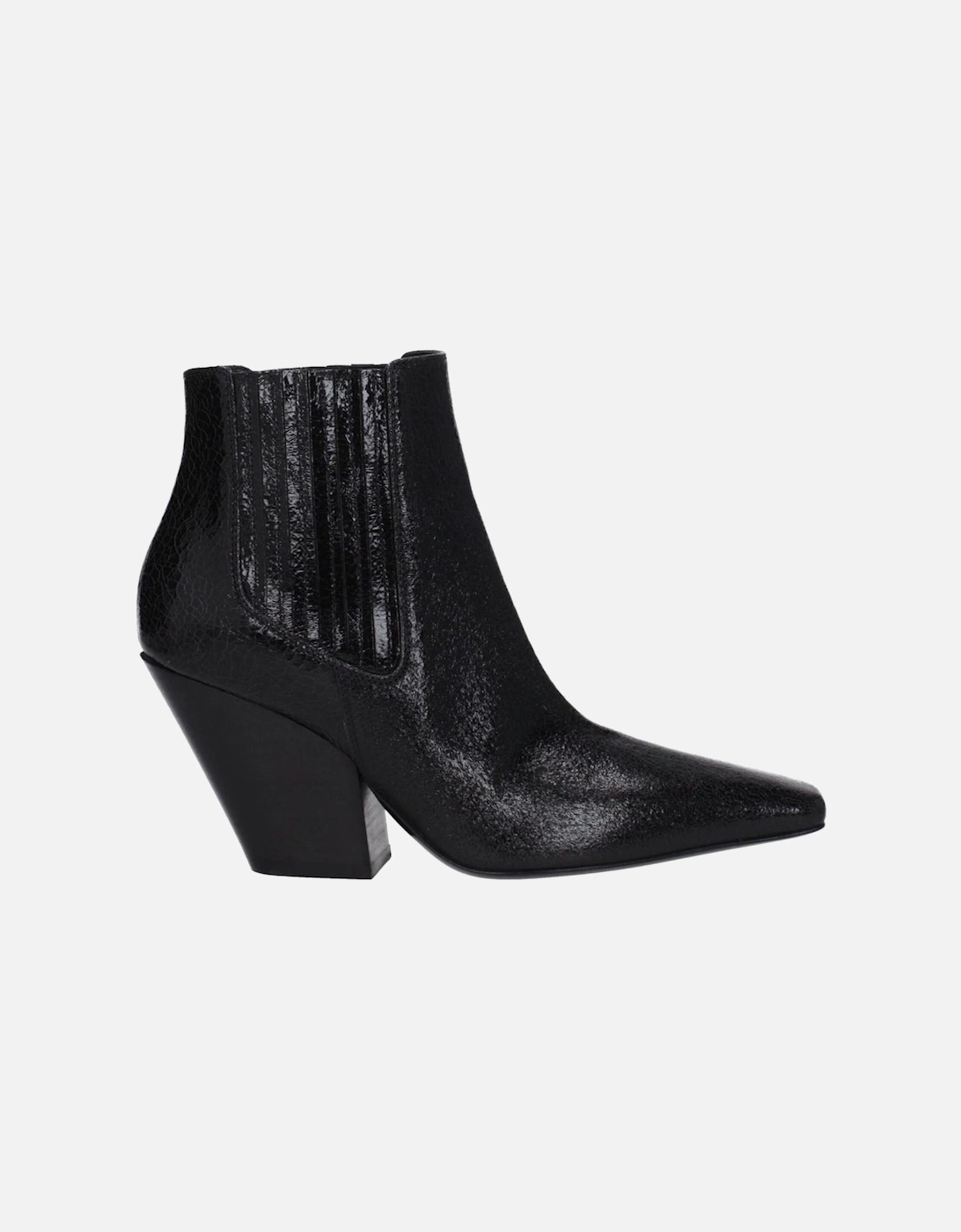 Leather Mid Heel Ankle Boots with Square Toe Women - Black, 5 of 4