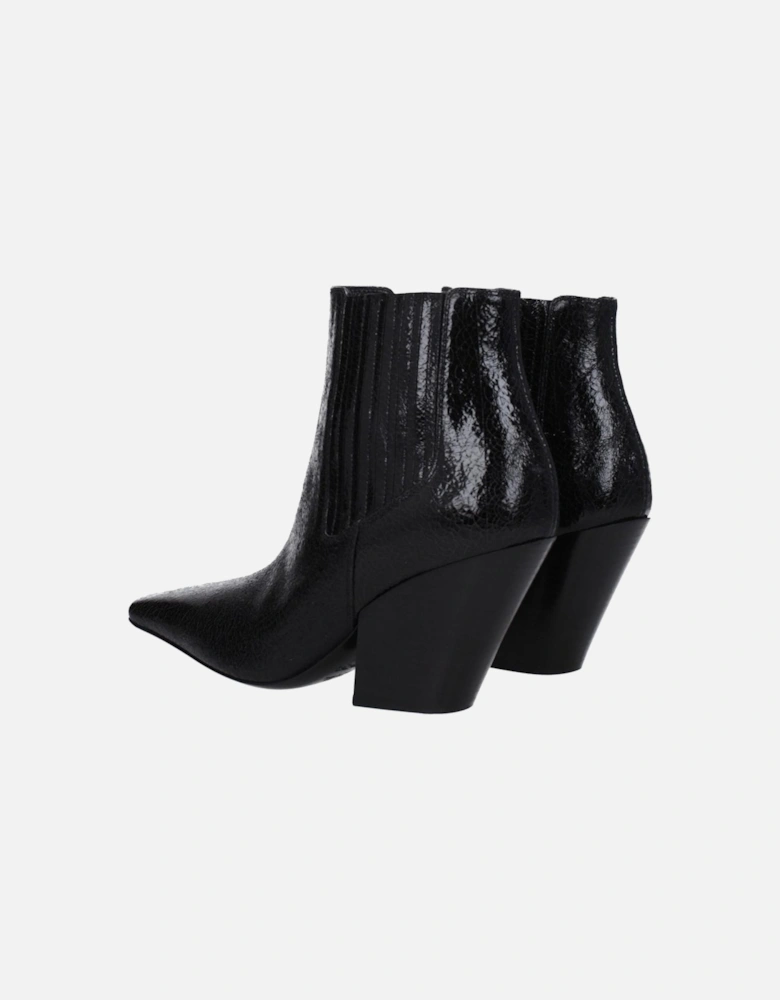 Leather Mid Heel Ankle Boots with Square Toe Women - Black