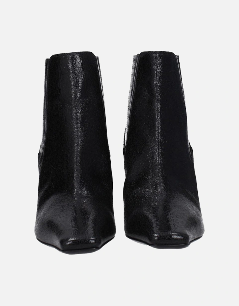 Leather Mid Heel Ankle Boots with Square Toe Women - Black