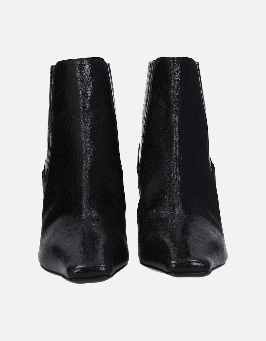 Leather Mid Heel Ankle Boots with Square Toe Women - Black