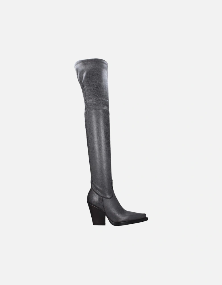 High Heel Pointy Toe Leather Boots Women - Black