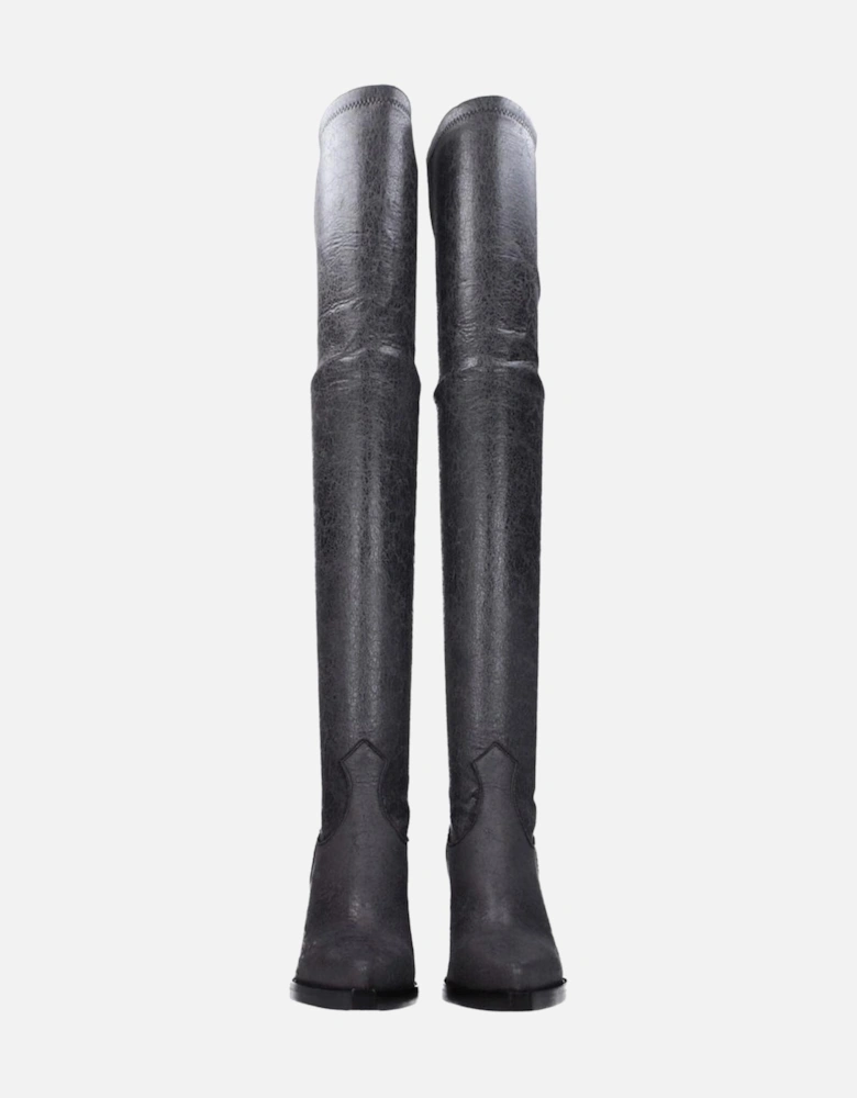 High Heel Pointy Toe Leather Boots Women - Black