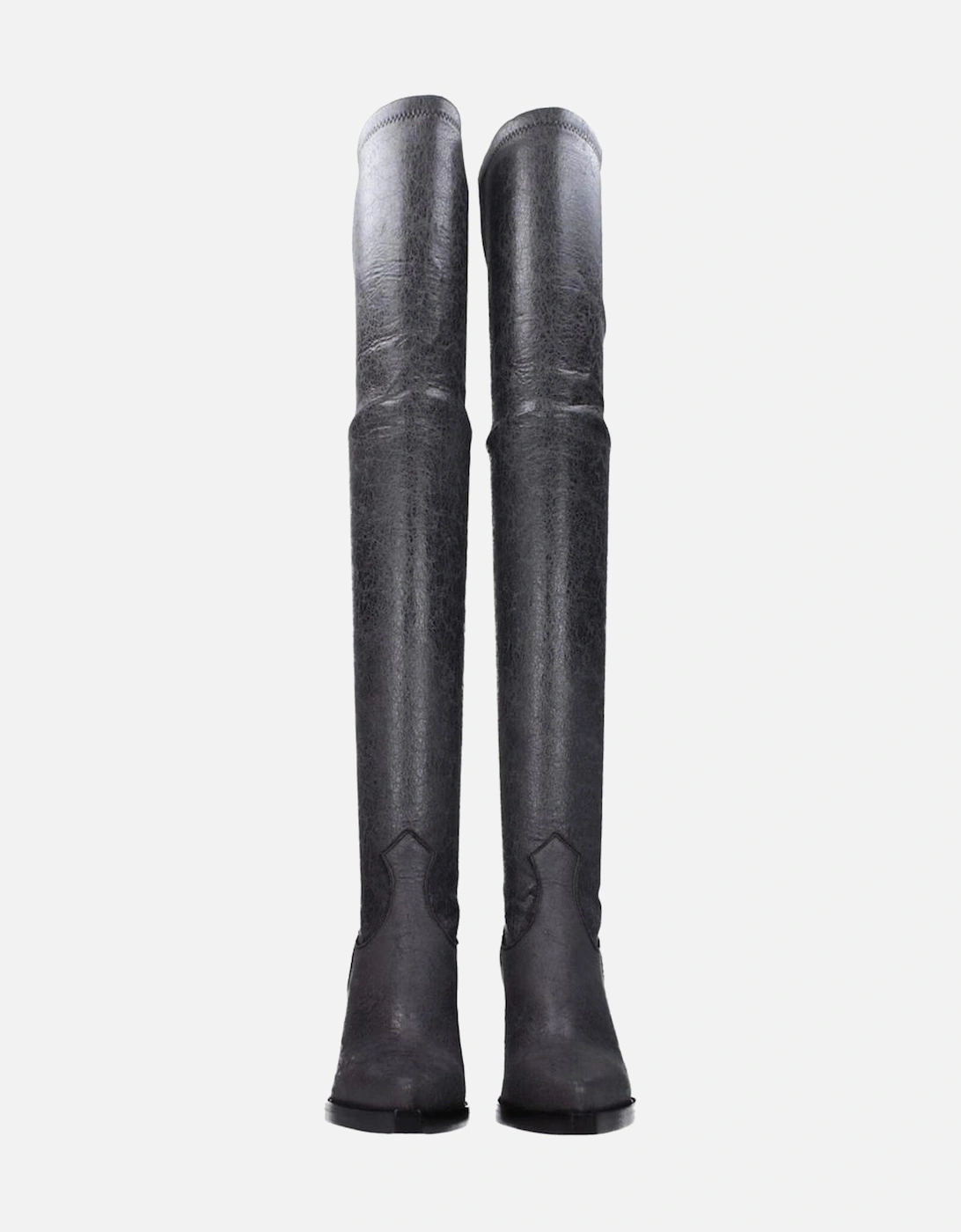 High Heel Pointy Toe Leather Boots Women - Black