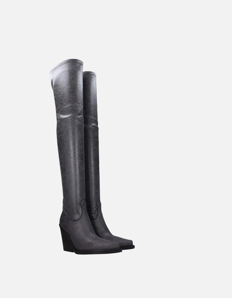 High Heel Pointy Toe Leather Boots Women - Black