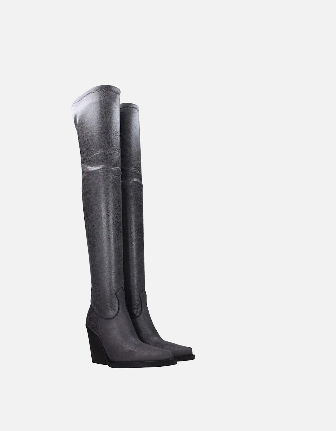 High Heel Pointy Toe Leather Boots Women - Black