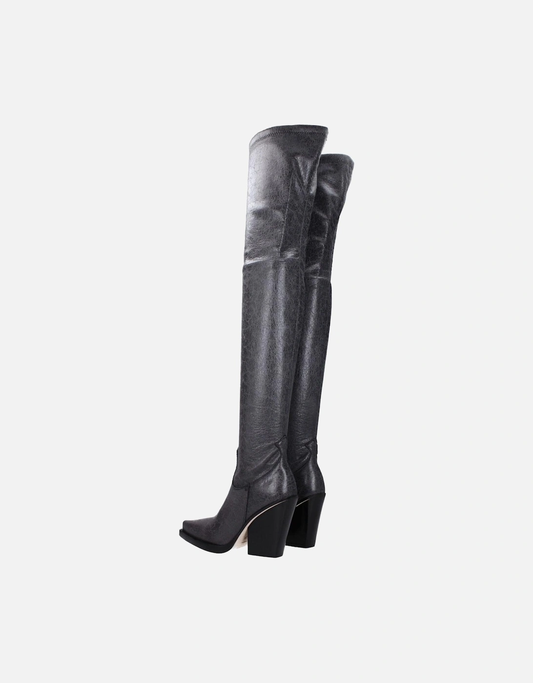 High Heel Pointy Toe Leather Boots Women - Black
