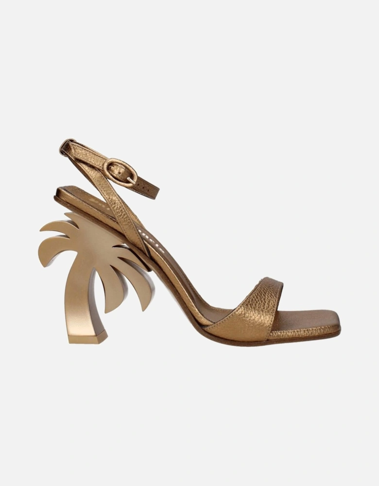 High Heel Leather Sandals with Buckle Closure Women - Gold