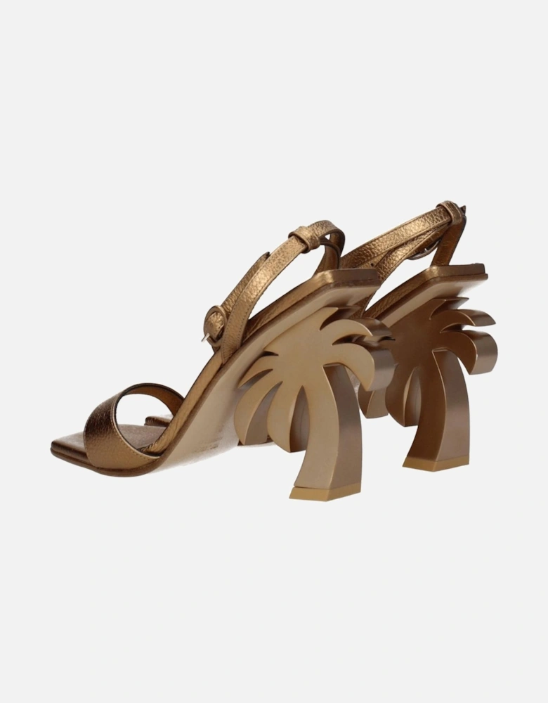 High Heel Leather Sandals with Buckle Closure Women - Gold