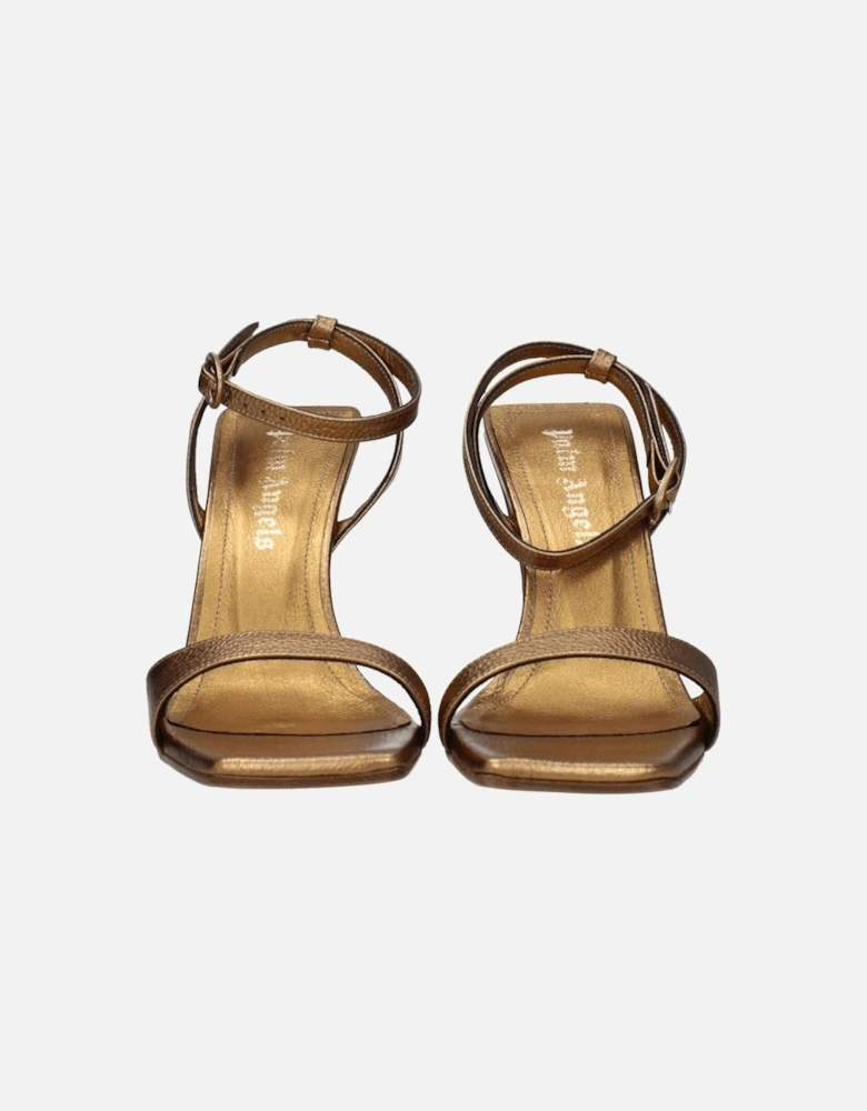 High Heel Leather Sandals with Buckle Closure Women - Gold