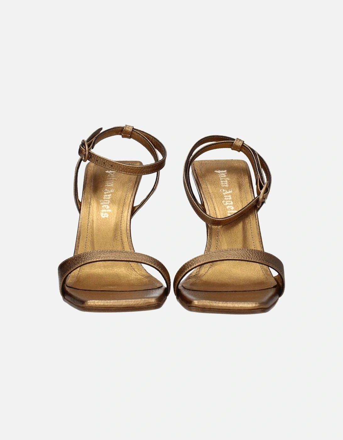 High Heel Leather Sandals with Buckle Closure Women - Gold