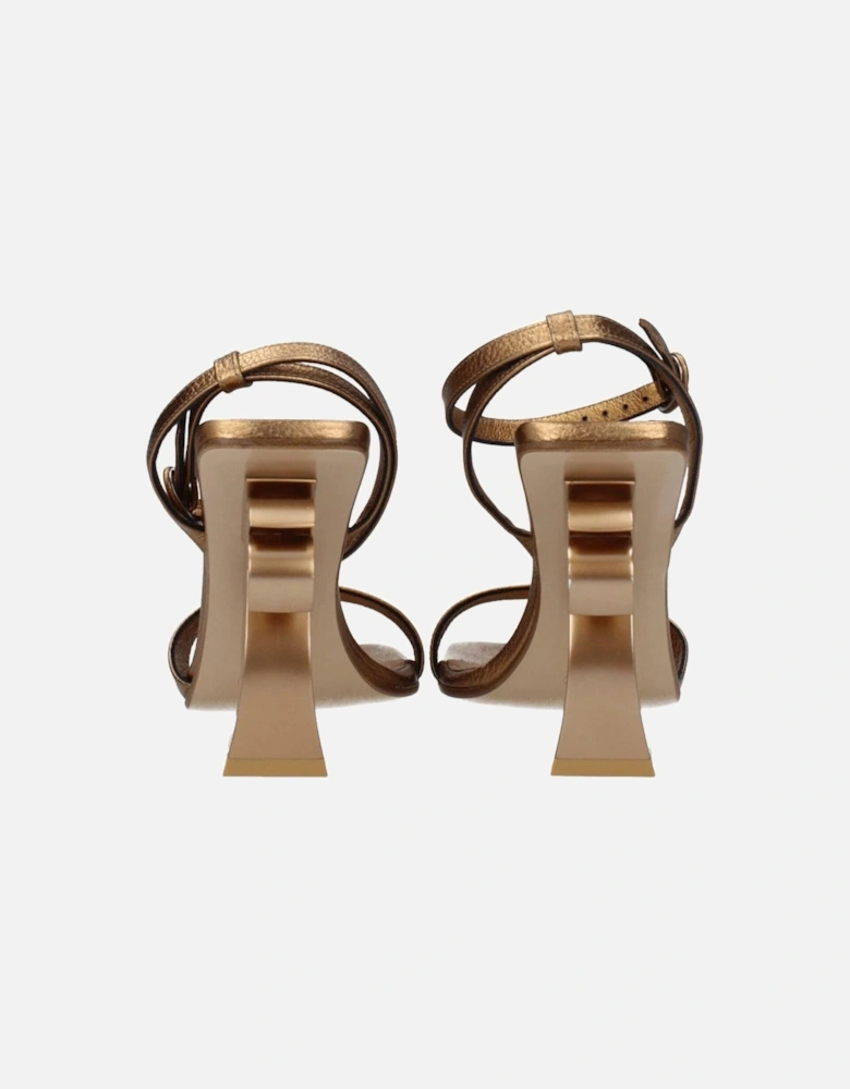 High Heel Leather Sandals with Buckle Closure Women - Gold
