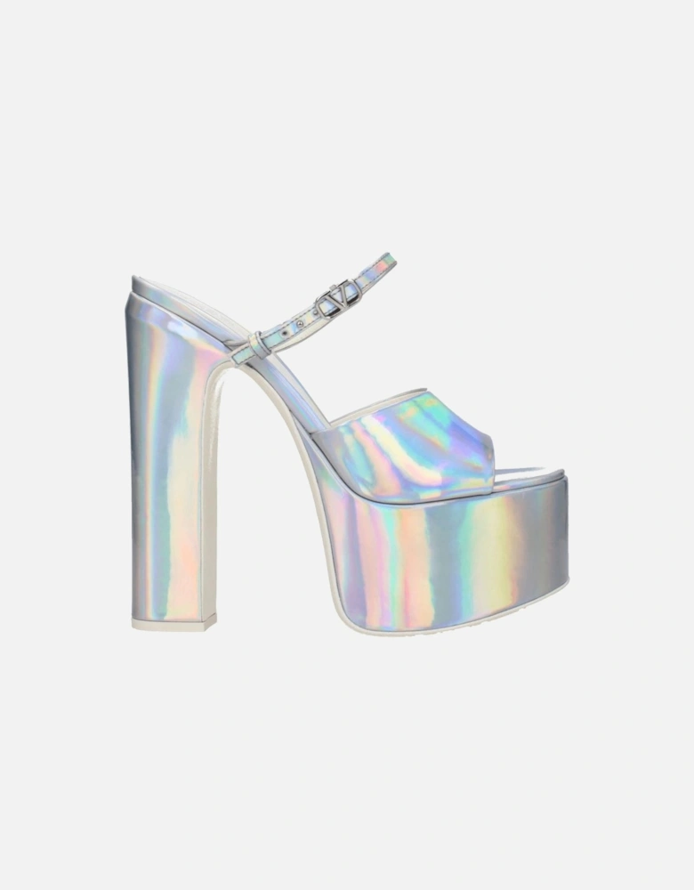 High Heel Patent Leather Sandals with Buckle Closure Women - Gray
