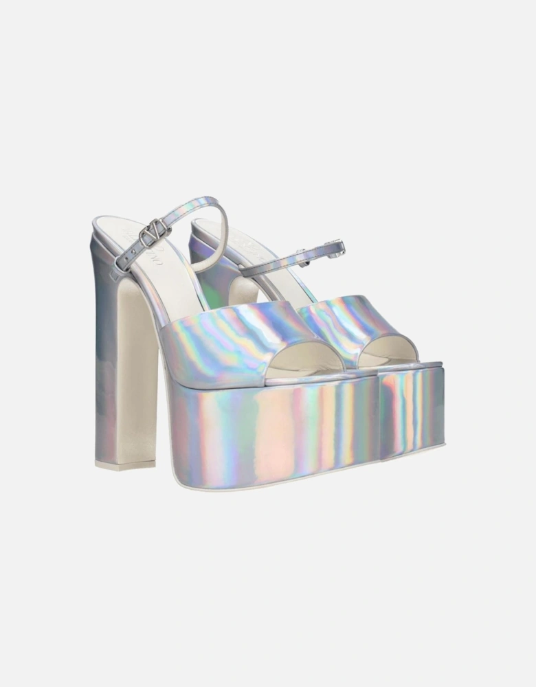 High Heel Patent Leather Sandals with Buckle Closure Women - Gray