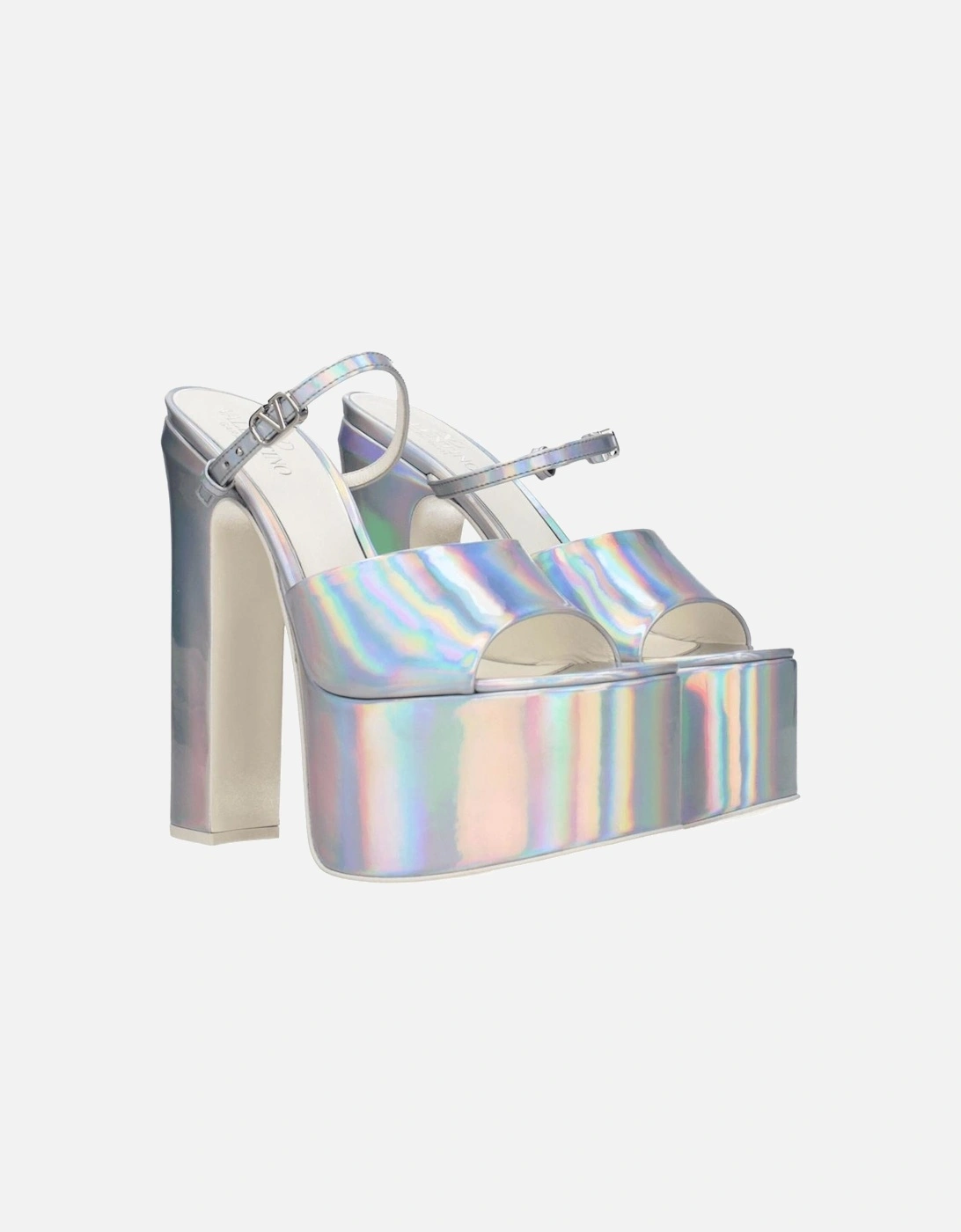 High Heel Patent Leather Sandals with Buckle Closure Women - Gray