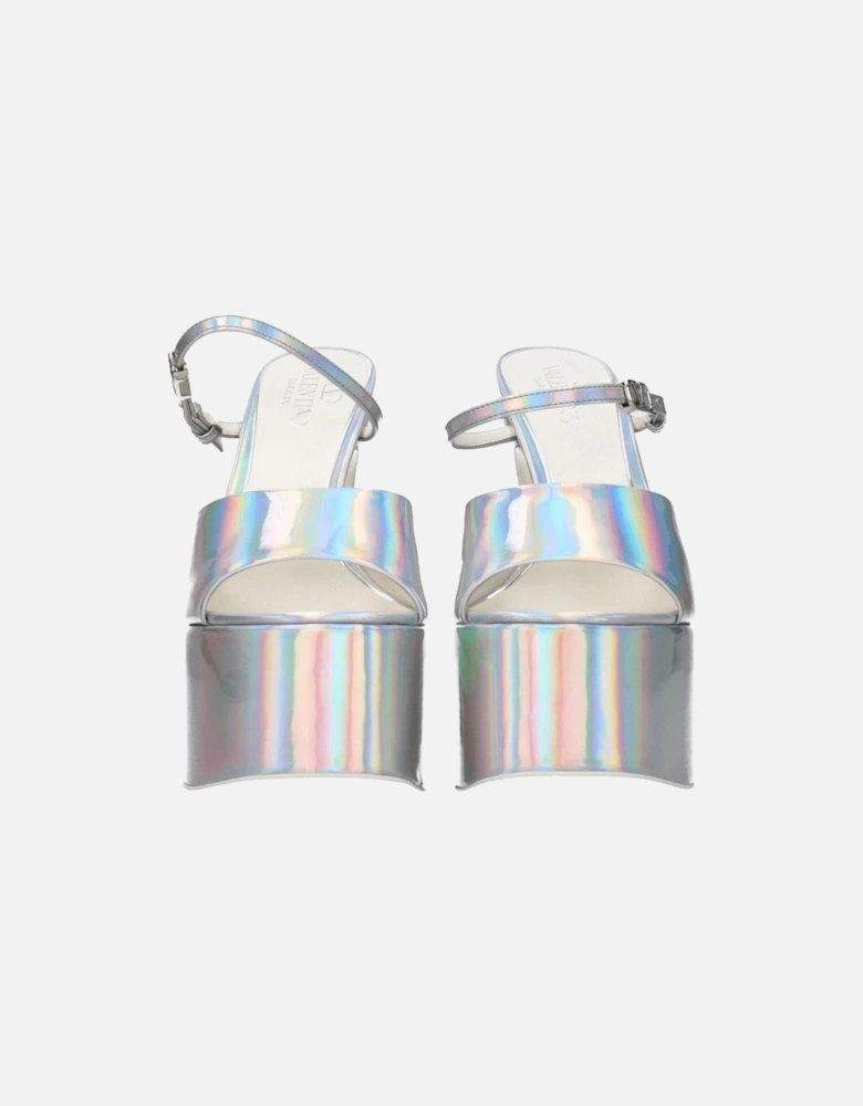 High Heel Patent Leather Sandals with Buckle Closure Women - Gray
