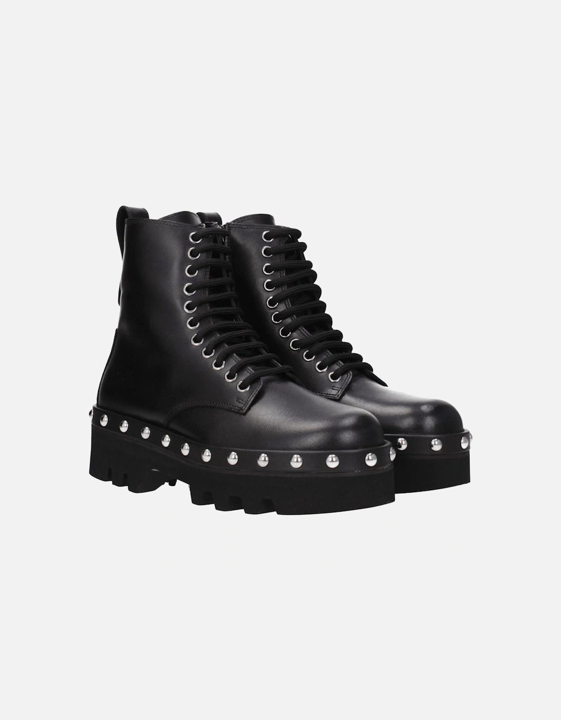 Studded Vintage Effect Leather Ankle Boots Women - Black