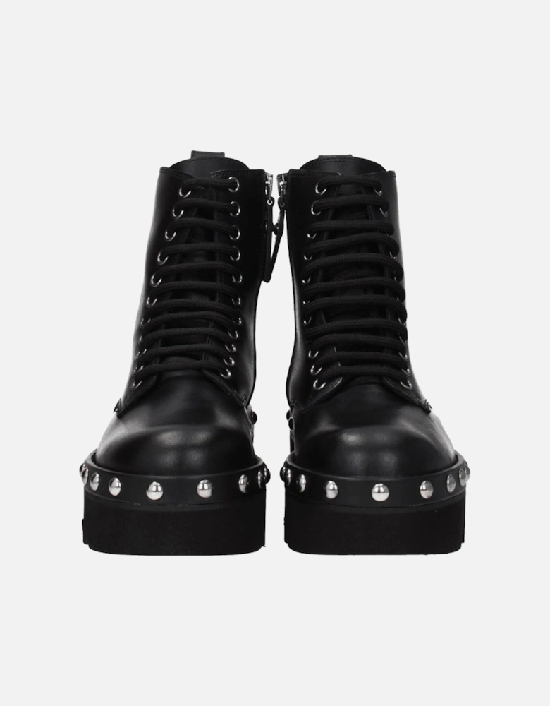 Studded Vintage Effect Leather Ankle Boots Women - Black