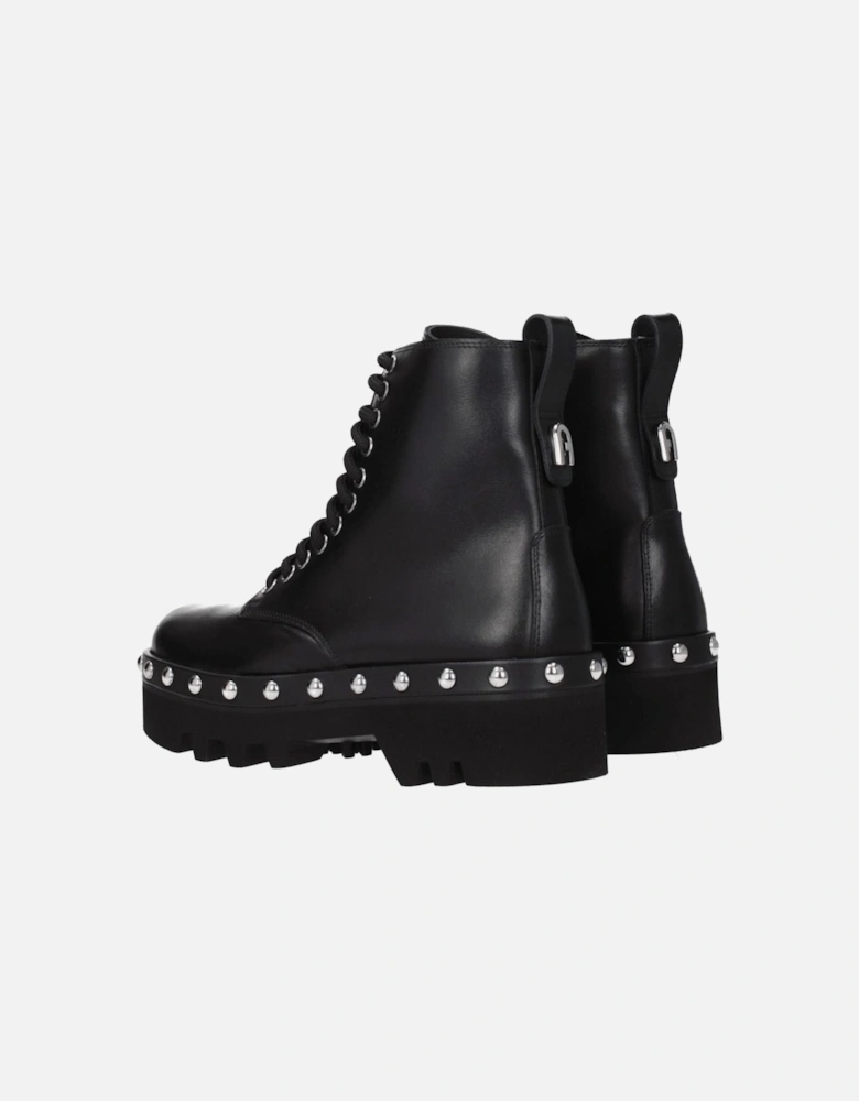 Studded Vintage Effect Leather Ankle Boots Women - Black