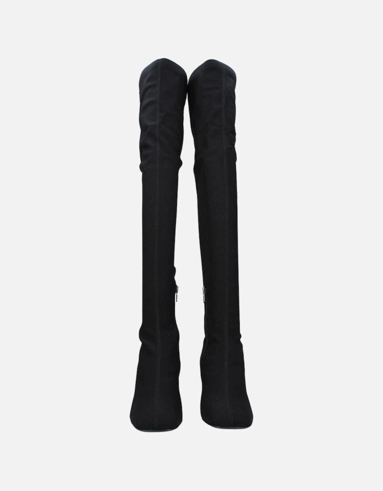 Square Toe Mid Heel Fabric Boots Women - Black