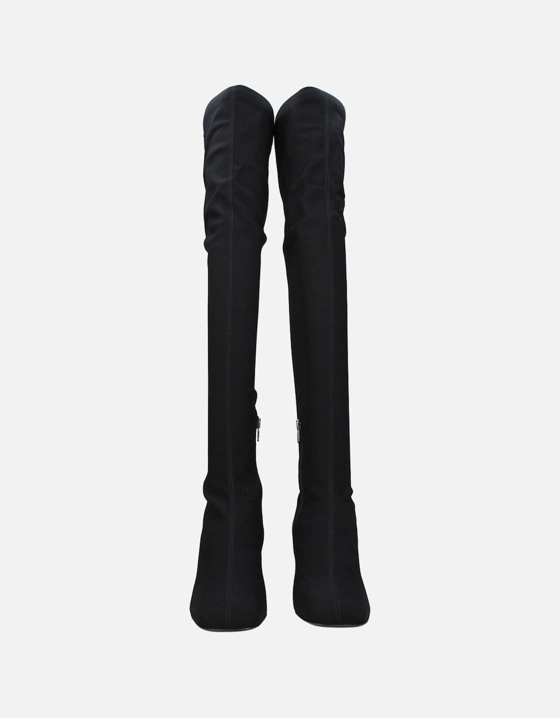Square Toe Mid Heel Fabric Boots Women - Black
