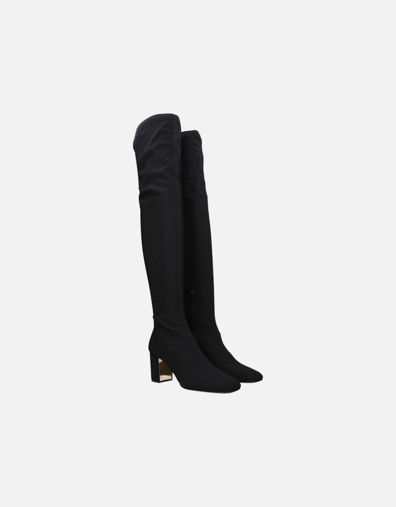 Square Toe Mid Heel Fabric Boots Women - Black