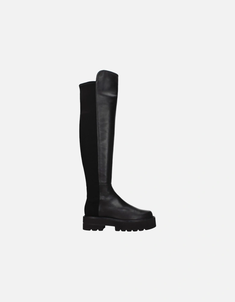 Vintage Effect Leather Mid Heel Boots Women - Black