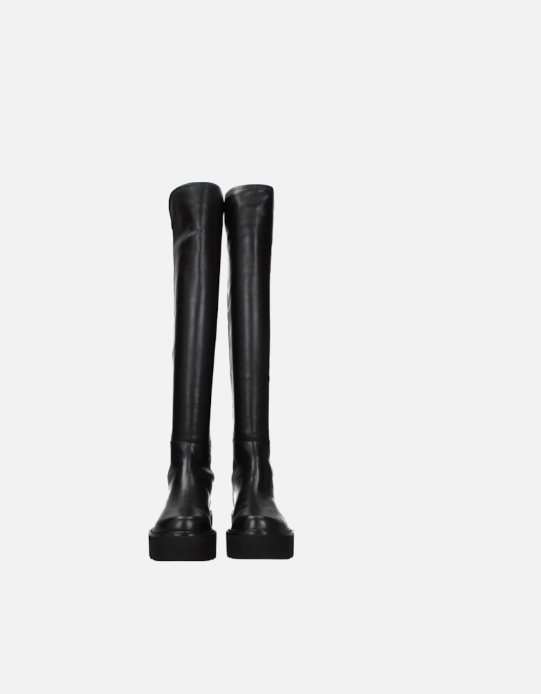 Vintage Effect Leather Mid Heel Boots Women - Black