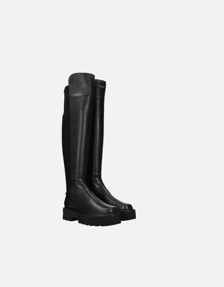 Vintage Effect Leather Mid Heel Boots Women - Black