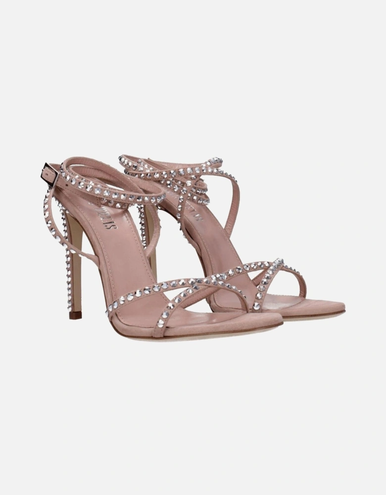Rhinestone Embellished High Heel Suede Sandals Women - Pink