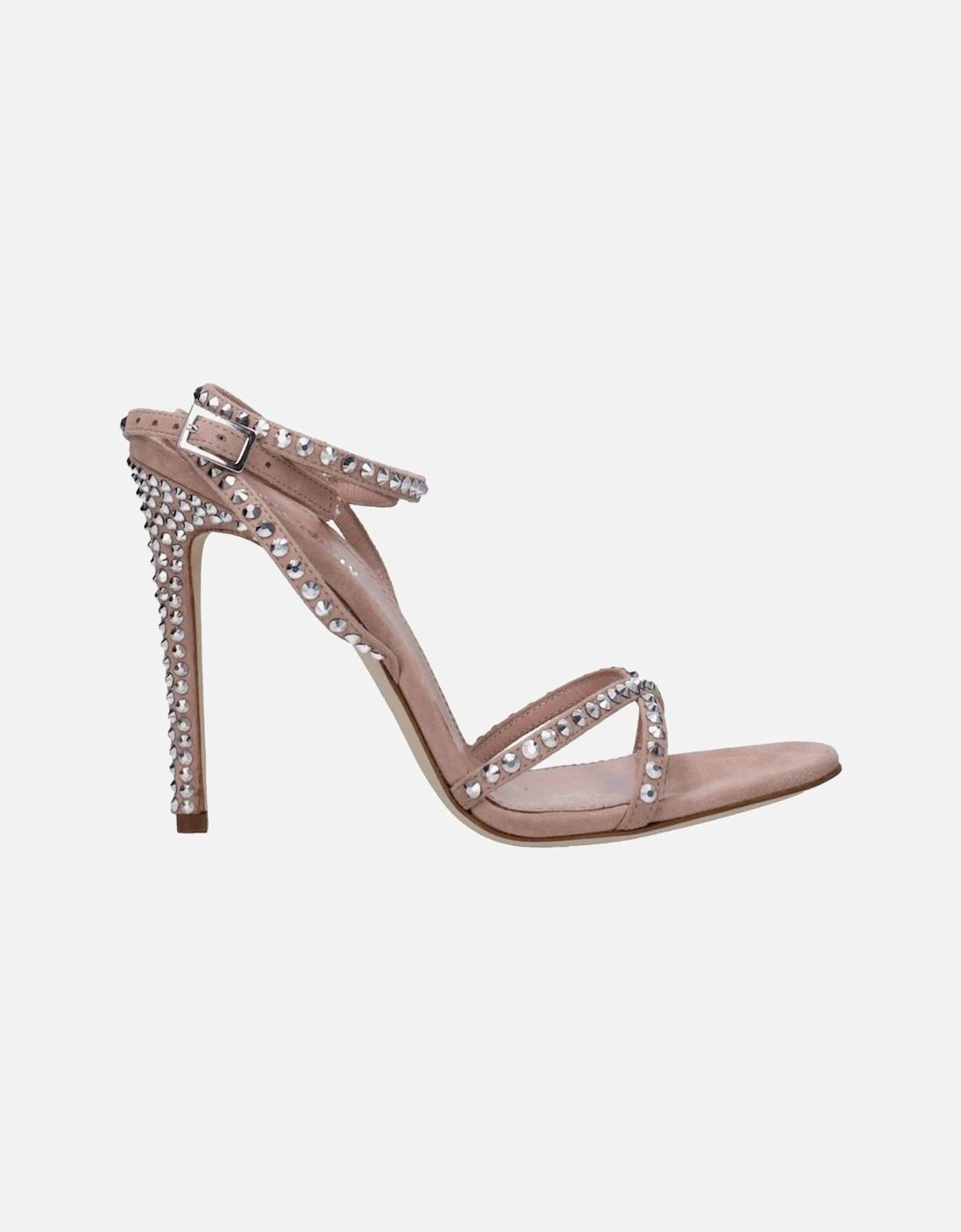 Rhinestone Embellished High Heel Suede Sandals Women - Pink, 6 of 5