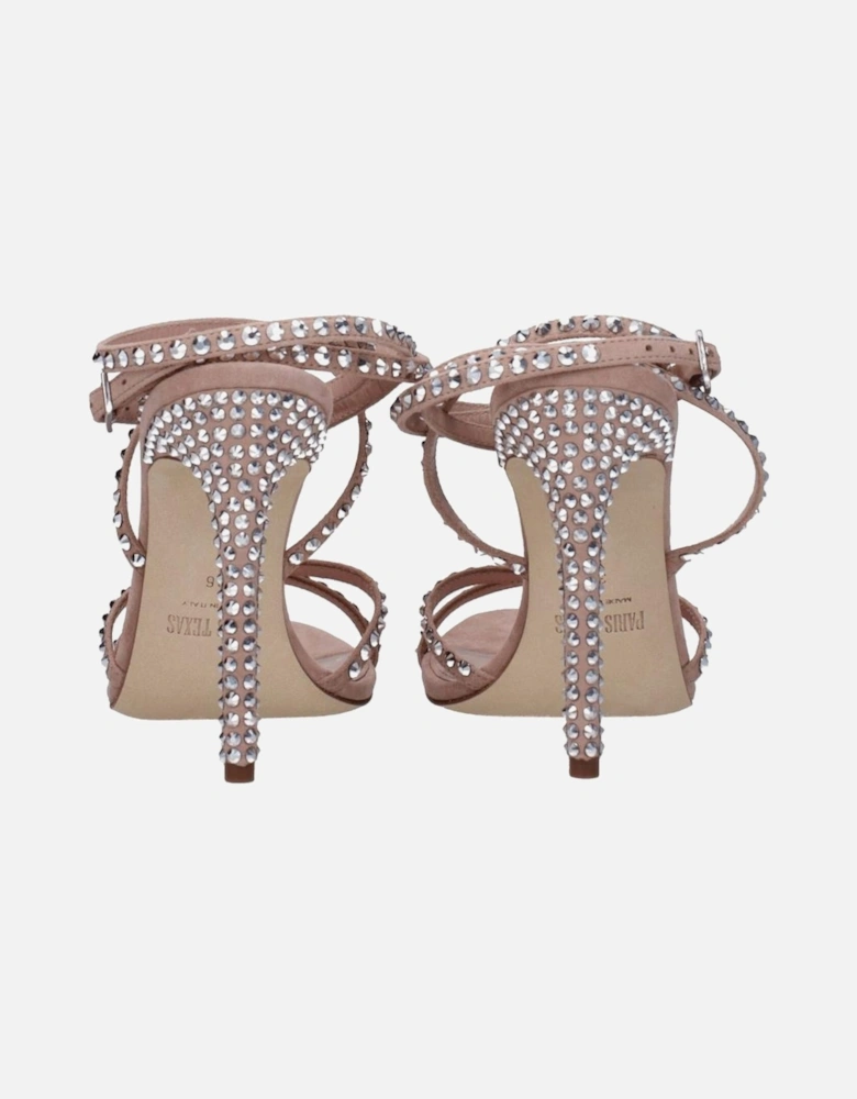 Rhinestone Embellished High Heel Suede Sandals Women - Pink