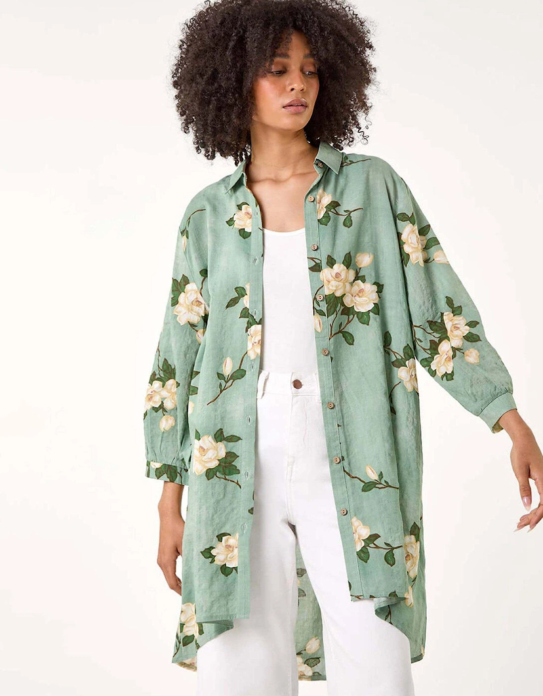 Floral Cotton Blend Longline Tunic Shirt, 2 of 1
