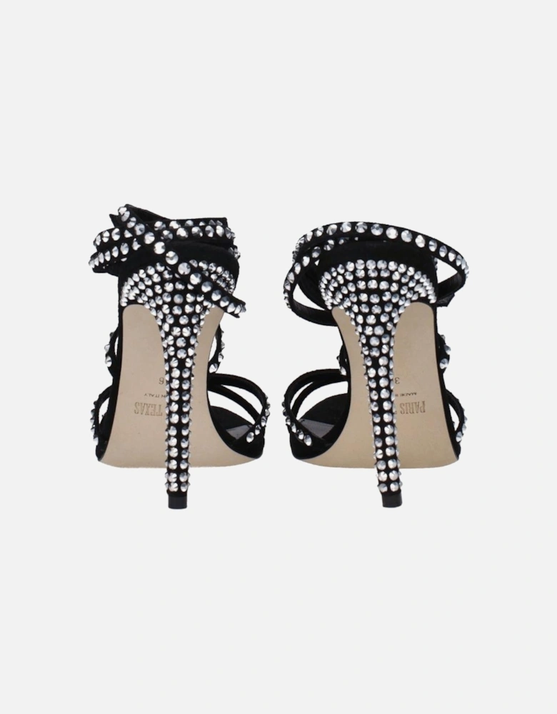 Suede Rhinestone High Heel Buckle Sandals Women - Black