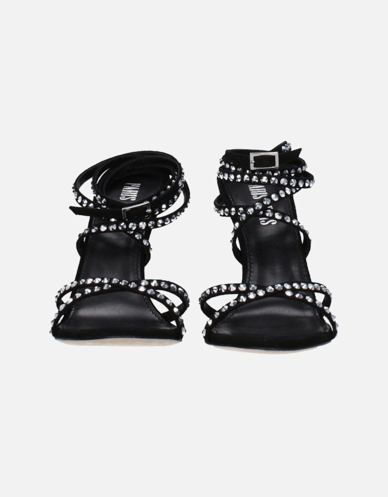 Suede Rhinestone High Heel Buckle Sandals Women - Black