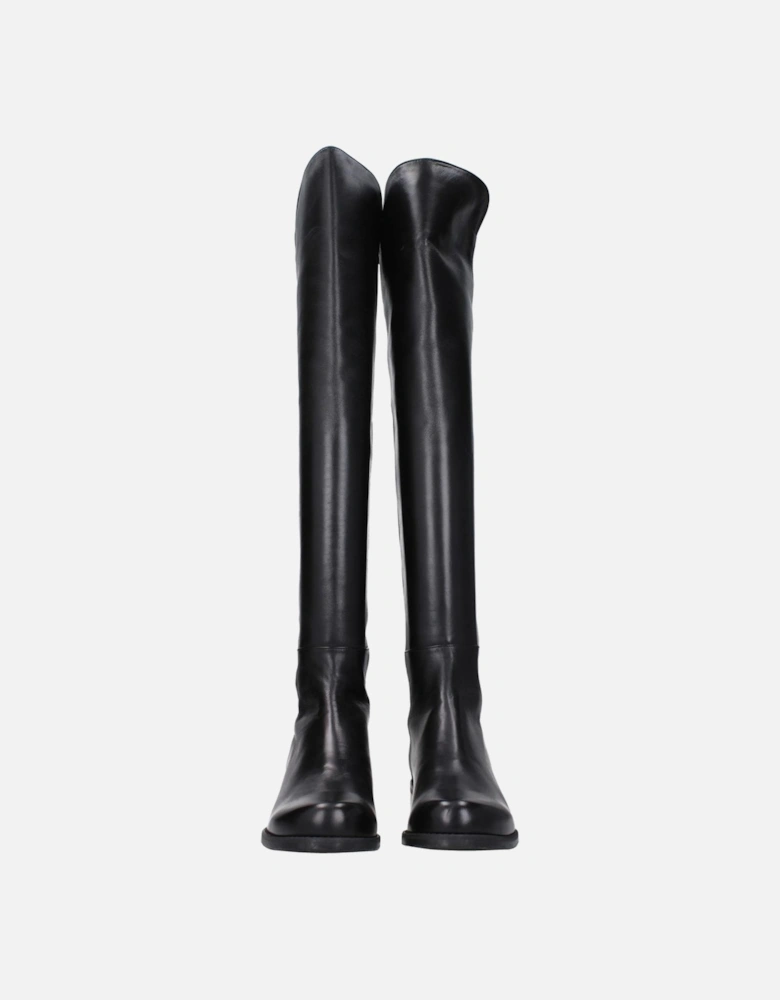Vintage Effect Leather Boots with Rubber Sole Women - Black