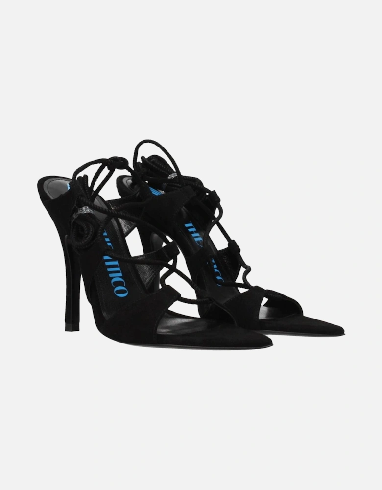 Suede High Heel Pointy Toe Sandals Women - Black