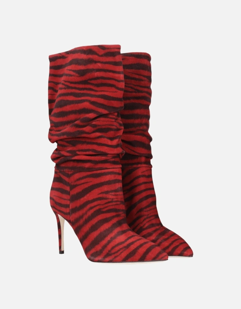 Suede Pointy Toe Ankle Boots with Mid Heels Women - Red