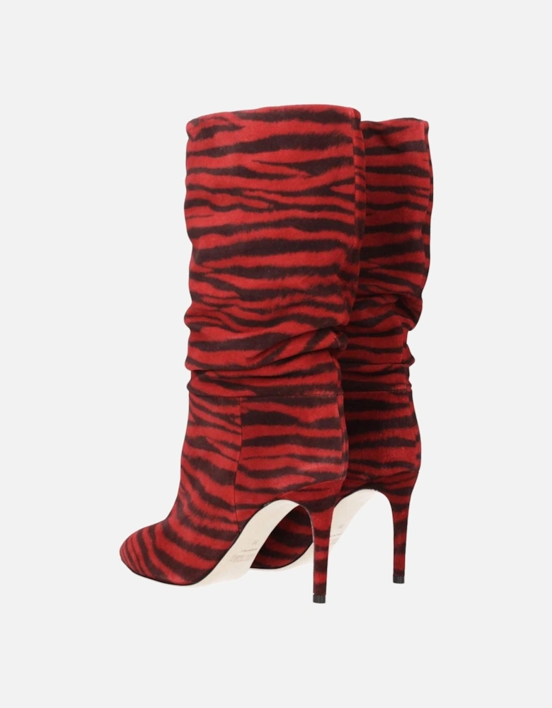 Suede Pointy Toe Ankle Boots with Mid Heels Women - Red